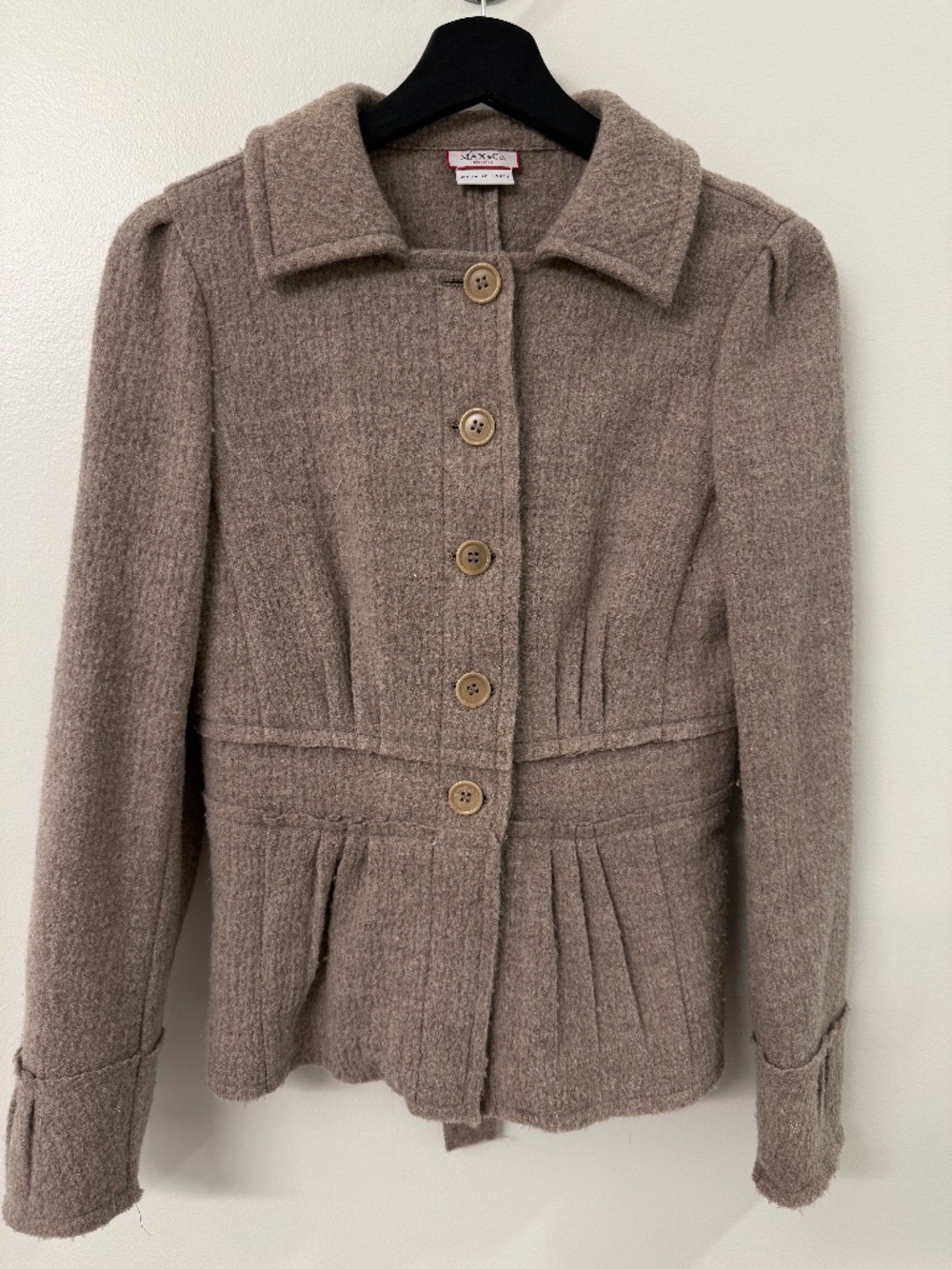 MAX&Co. Max Mara Italy Wool Pleated Peplum Jacket Coat Taupe Sz Small